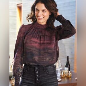 Anthropologie Cloth & Stone Horizon Dye Mock Neck Blouse size large
